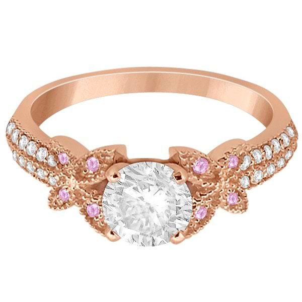 Diamond & Pink Sapphire Butterfly Engagement Ring 14K Rose Gold