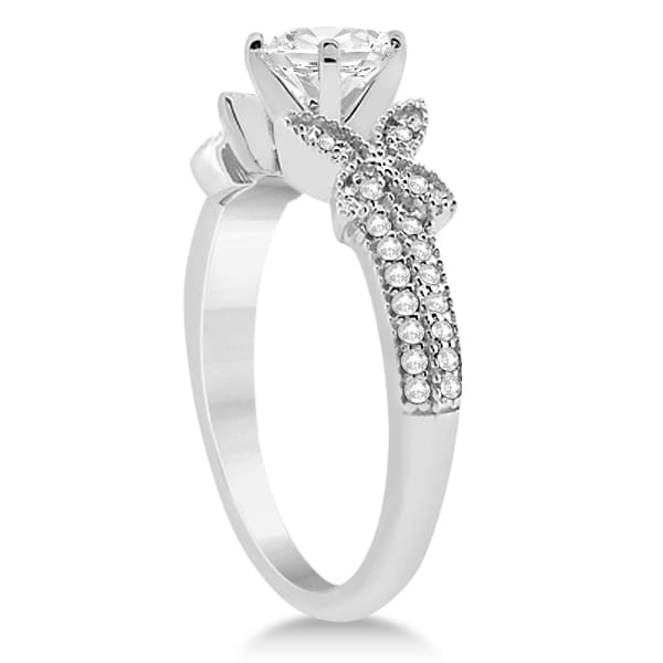 Butterfly Milgrain Diamond Ring & Wedding Band 14K White Gold (0.40ct)