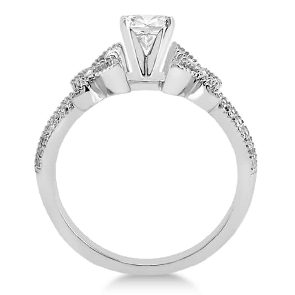 Butterfly Milgrain Diamond Ring & Wedding Band 14K White Gold (0.40ct)