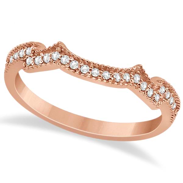 Butterfly Milgrain Diamond Ring & Wedding Band 18k Rose Gold (0.40ct)