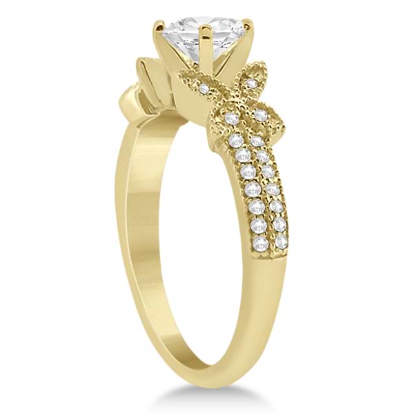 Butterfly Milgrain Diamond Ring & Wedding Band 18k Yellow Gold (0.40ct)