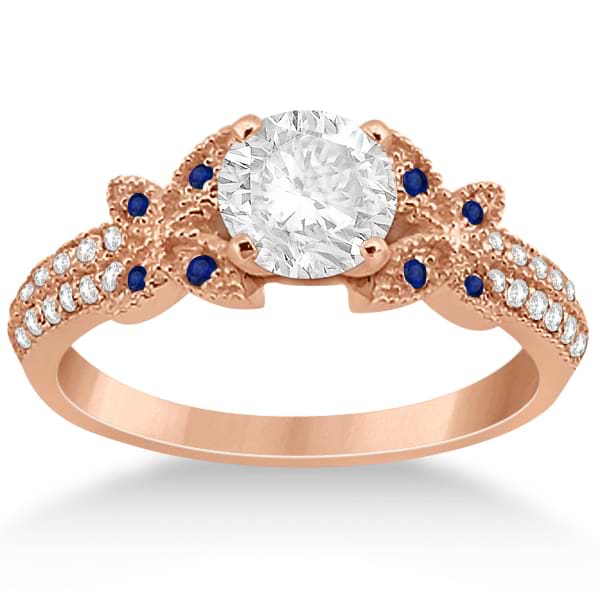 Butterfly Diamond & Blue Sapphire Bridal Set 14K Rose Gold (0.39ct)