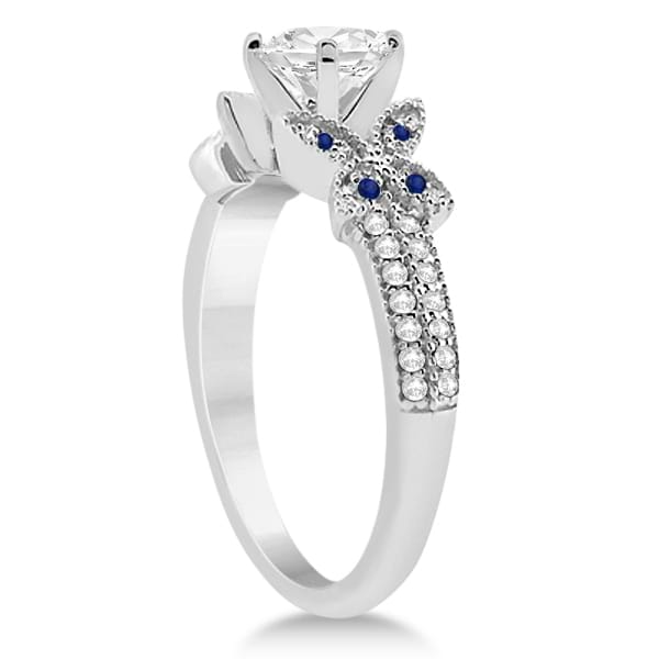 Butterfly Diamond & Blue Sapphire Bridal Set 14K White Gold (0.39ct)