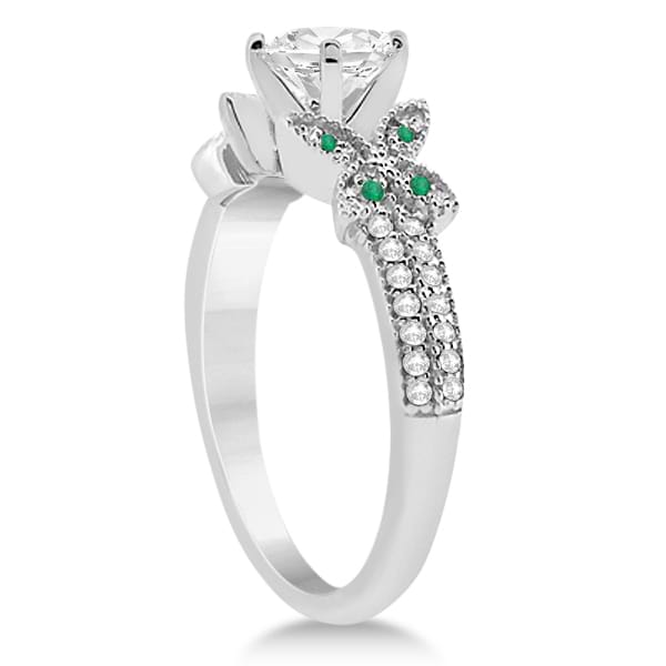 Butterfly Diamond & Emerald Bridal Set 18k White Gold (0.39ct)