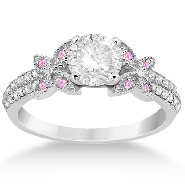 Butterfly Diamond & Pink Sapphire Bridal Set 14K White Gold (0.39ct)