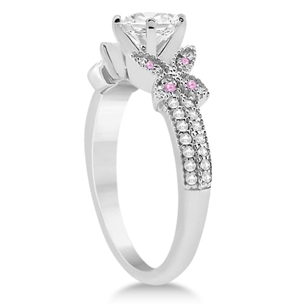 Butterfly Diamond & Pink Sapphire Bridal Set 14K White Gold (0.39ct)