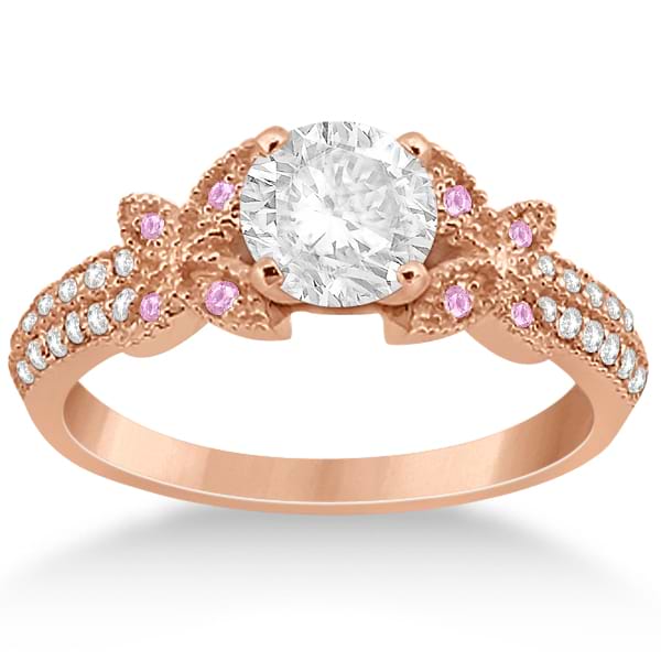 Butterfly Diamond & Pink Sapphire Bridal Set 18k Rose Gold (0.39ct)