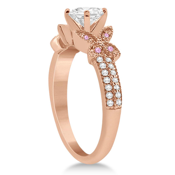 Butterfly Diamond & Pink Sapphire Bridal Set 18k Rose Gold (0.39ct)