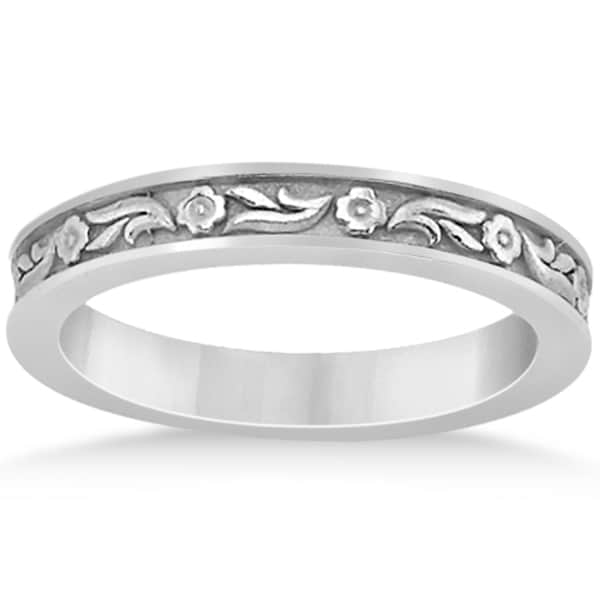 Carved Eternity Flower Design Solitaire Bridal Set in Palladium