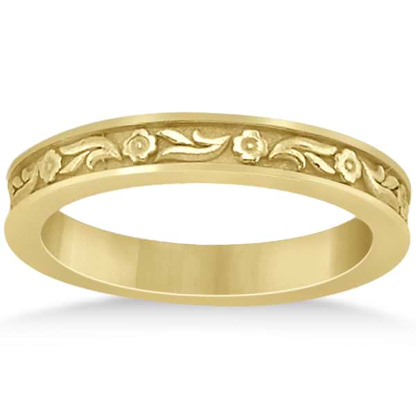 Hand-Carved Eternity Flower Design Wedding Band in 18k Yellow Gold