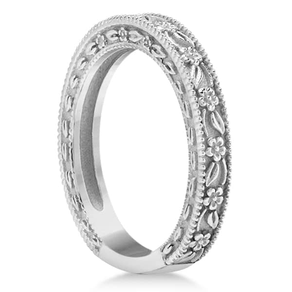 Carved Floral Wedding Set Engagement Ring & Band in Palladium