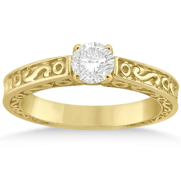 Hand-Carved Infinity Design Solitaire Engagement Ring 14k Yellow Gold