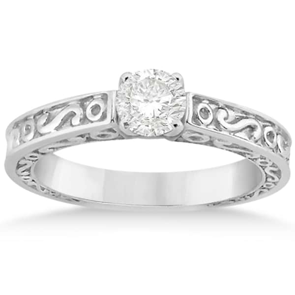 Hand-Carved Infinity Design Solitaire Engagement Ring 18k White Gold
