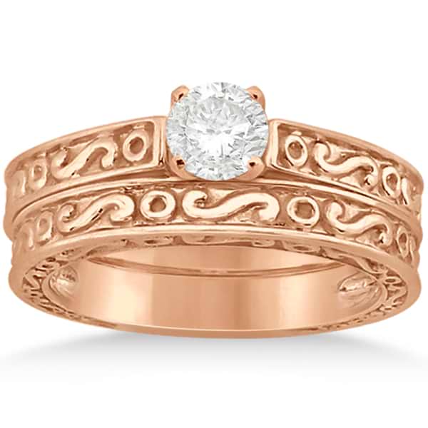 Hand-Carved Infinity Filigree Solitaire Bridal Set in 18k Rose Gold