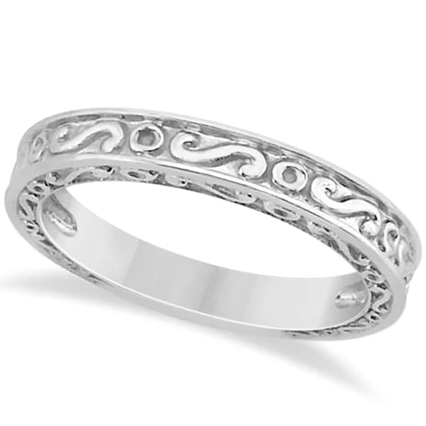 Hand-Carved Infinity Design Filigree Wedding Band in 14k White Gold
