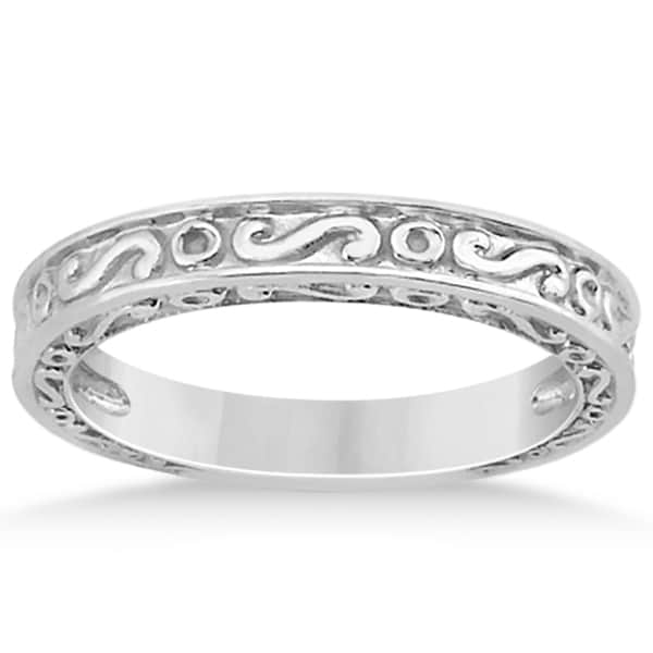 Hand-Carved Infinity Design Filigree Wedding Band in 14k White Gold
