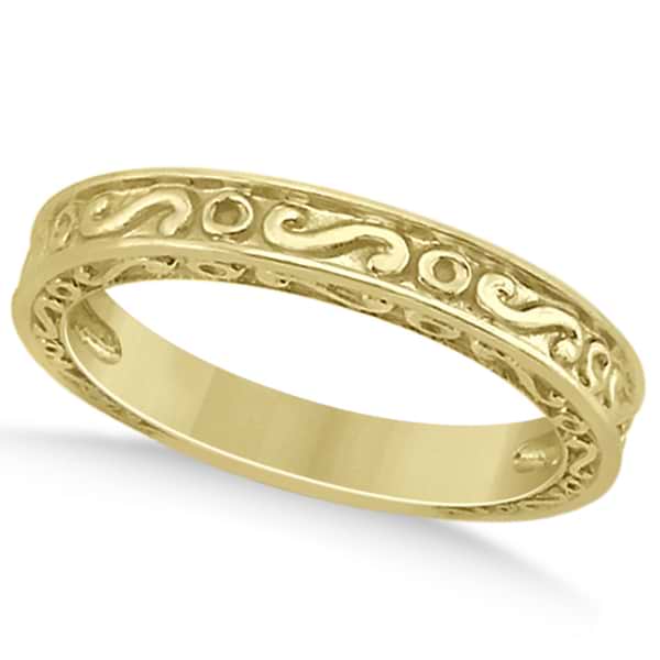 Hand-Carved Infinity Design Filigree Wedding Band in 14k Yellow Gold