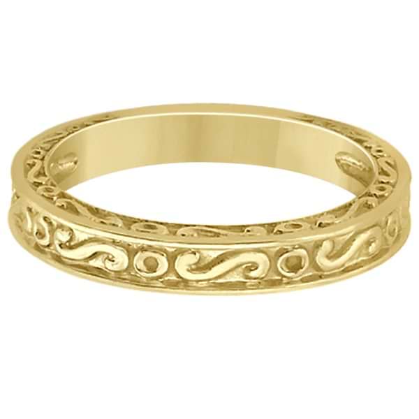 Hand-Carved Infinity Design Filigree Wedding Band in 14k Yellow Gold