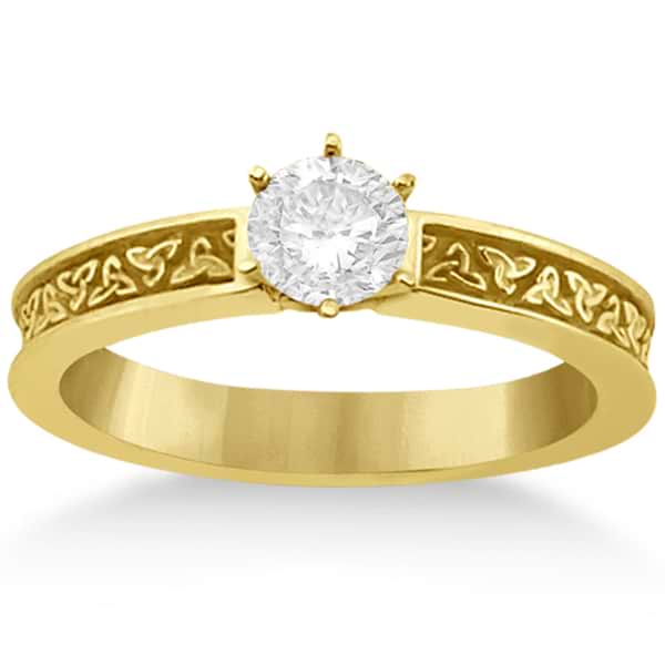 Carved Celtic Solitaire Engagement Ring Setting in 14K Yellow Gold