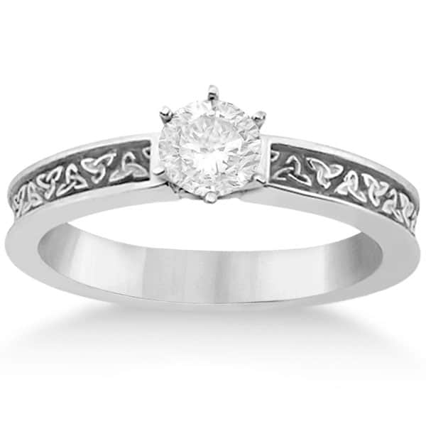 Carved Celtic Solitaire Engagement Ring in18K White Gold