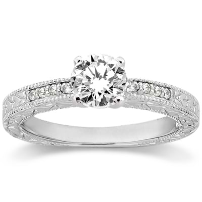 0.20ct Antique Style Diamond Accented Engagement Ring Setting Platinum