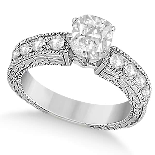 Cushion-Cut Diamond Vintage Engagement Ring 14k White Gold (1.75ct)