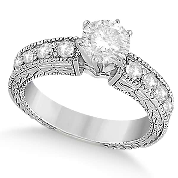 Vintage Heirloom Round Diamond Engagement Ring 14k White Gold (1.75ct)