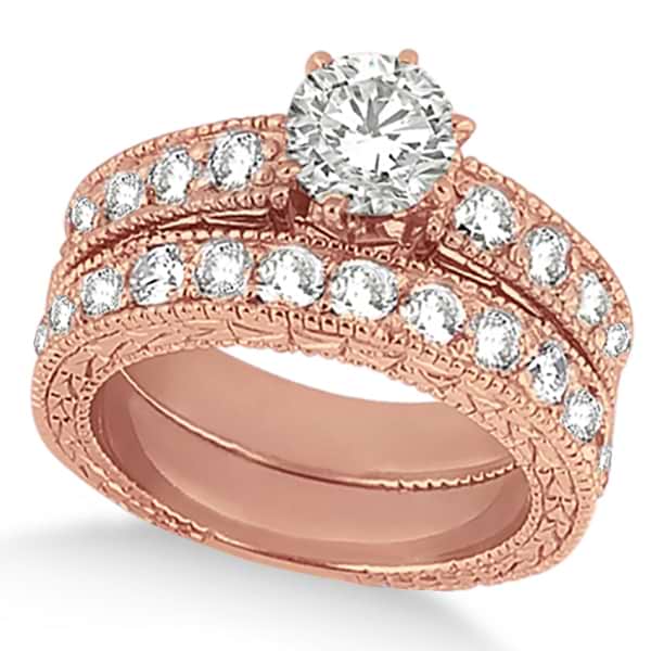 Antique Round Diamond Engagement Bridal Set 14k Rose Gold (2.66ct)