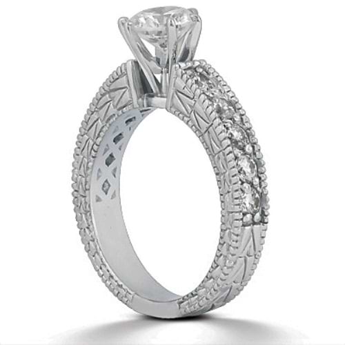 Antique Diamond Engagement Ring & Wedding Band 18k White Gold (1.70ct)