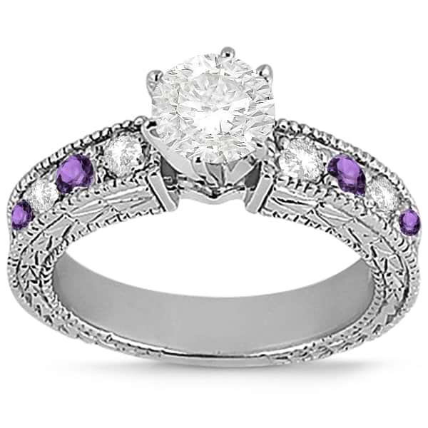 Antique Diamond & Amethyst Engagement Ring Platinum (0.75ct)