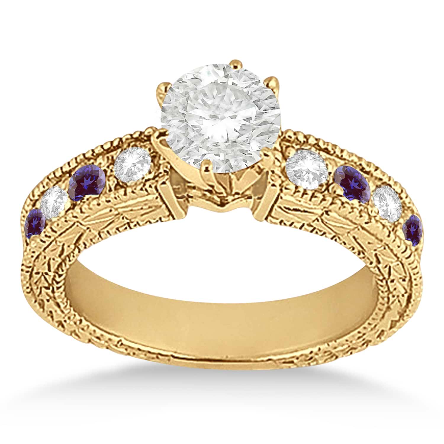 Antique Diamond & Lab Alexandrite Engagement Ring 14k Yellow Gold (0.75ct)