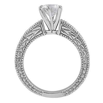 Blue Sapphire & Diamond Vintage Engagement Ring 14k White Gold 1.50ct