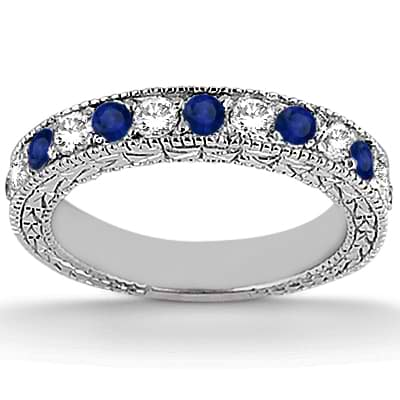 Diamond & Blue Sapphire Vintage Bridal Set 14k White Gold (2.50ct)