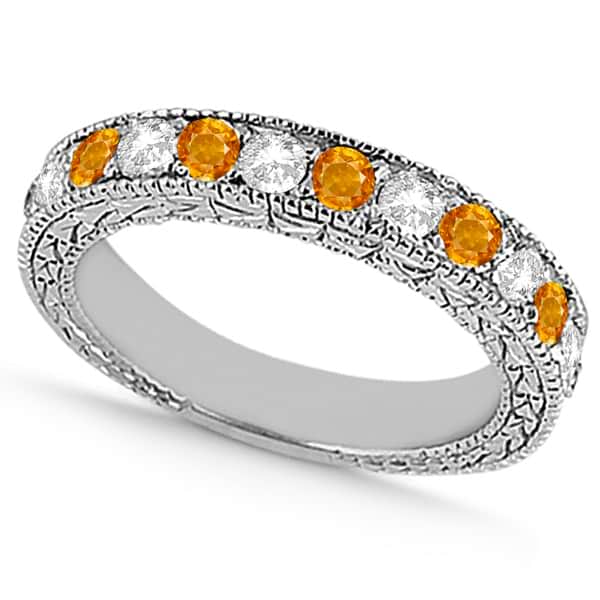 Antique Diamond & Citrine Wedding Ring 14kt White Gold (1.05ct)