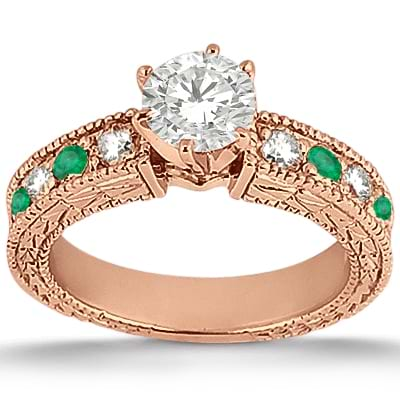 Antique Diamond & Emerald Bridal Set 18k Rose Gold (1.75ct)