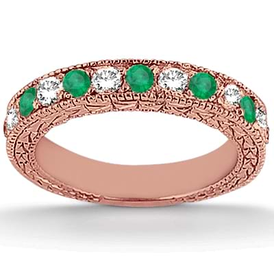 Antique Diamond & Emerald Bridal Set 18k Rose Gold (1.75ct)