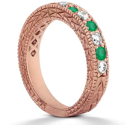 Antique Diamond & Emerald Bridal Set 18k Rose Gold (1.75ct)