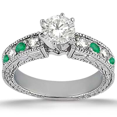 Antique Diamond & Emerald Bridal Set 18k White Gold (1.75ct)