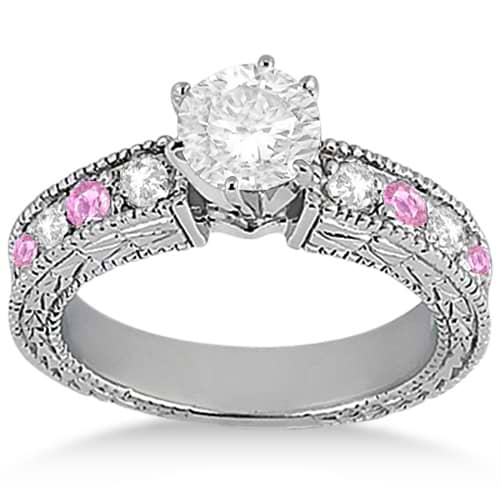 Antique Diamond & Pink Sapphire Engagement Ring Palladium (0.75ct)