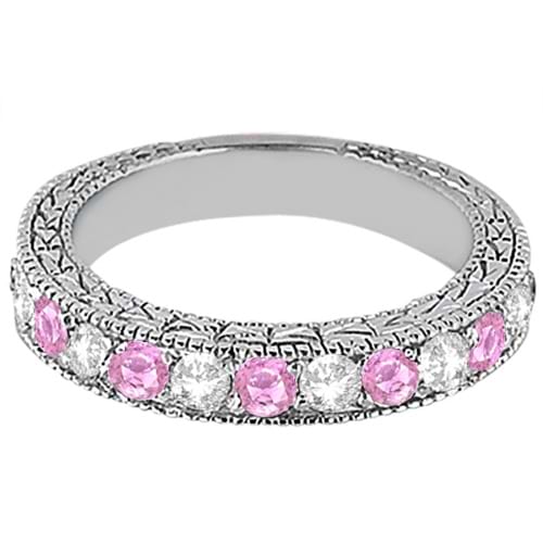Antique Pink Sapphire and Diamond Wedding Ring 14kt White Gold (1.05ct)