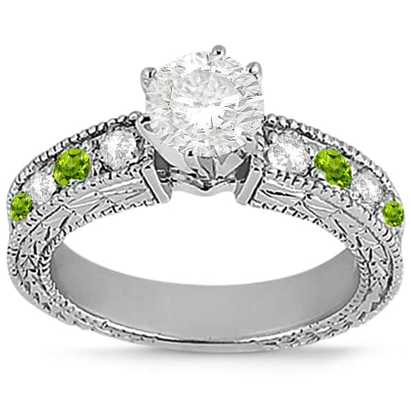 Antique Diamond & Peridot Engagement Ring 18k White Gold (0.75ct)