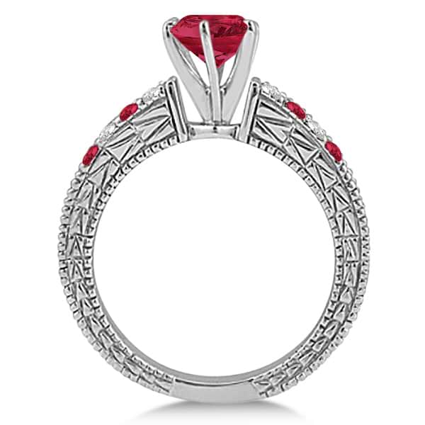 Diamond & Ruby Vintage Engagement Ring in 18k White Gold (1.75ct)