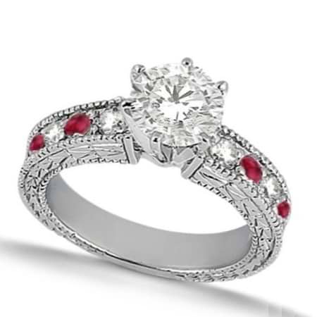 Genuine Ruby & Diamond Vintage Engagement Ring 14k White Gold (1.50ct)