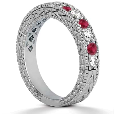 Antique Diamond & Ruby Wedding Ring 14kt White Gold (1.05ct)