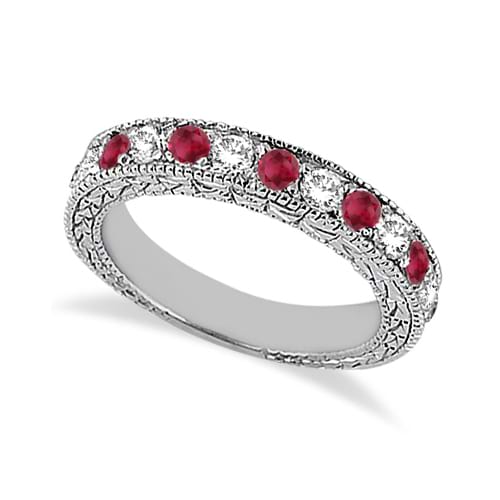 Antique Diamond & Ruby Wedding Ring Palladium (1.05ct)