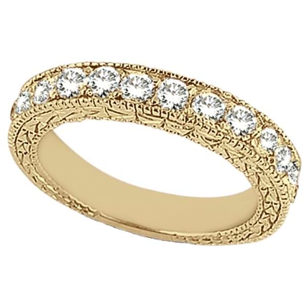 Antique Style Pave Set Wedding Ring Band 14k Yellow Gold (1.00ct)