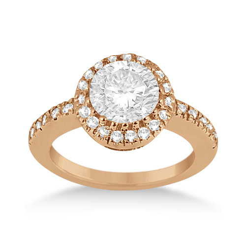 Pave Halo Diamond Engagement Ring Setting 14k Rose Gold (0.35ct)