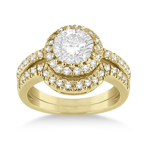 Halo Engagement Ring & Matching Wedding Band 18k Yellow Gold (0.55ct)