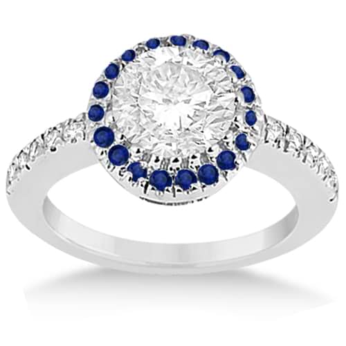 Pave Halo Sapphire & Diamond Engagement Ring 14k White Gold (0.45ct)