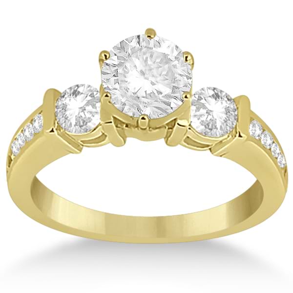 Bar Set Three-Stone Engagement Ring w/ Sidestones 18k Y. Gold (0.60ct)